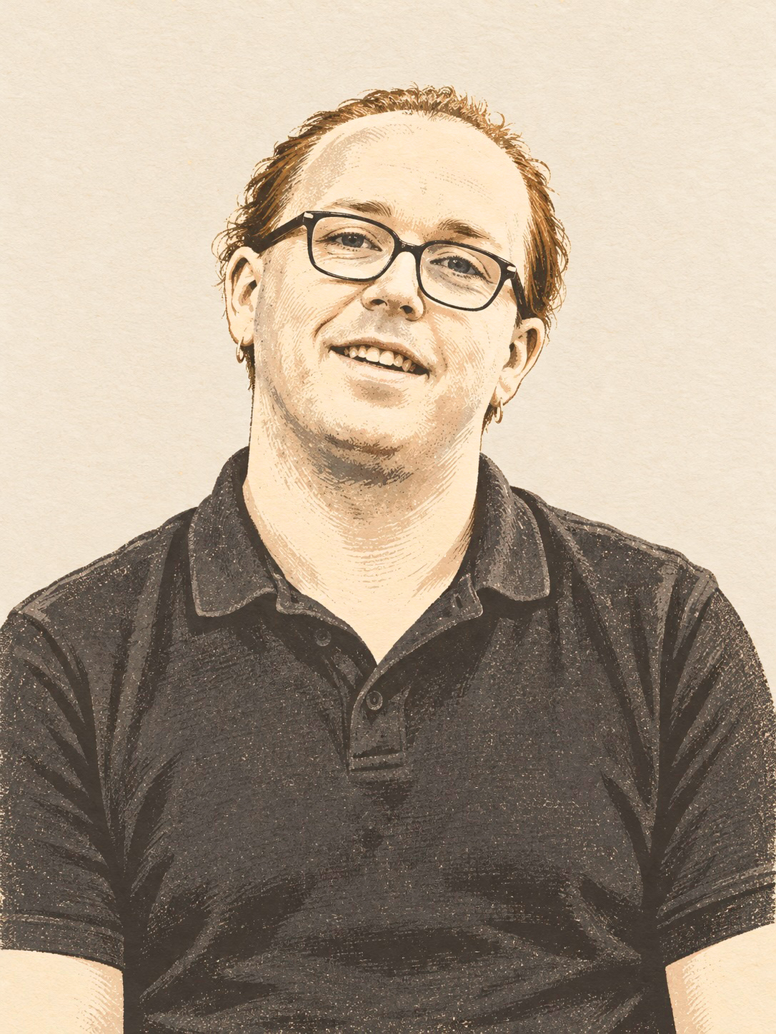 Illustrated portrait of Aidan, Head Chef